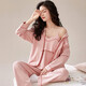 貓人（MiiOW）睡衣女春秋三件套5A級純棉懷孕期產(chǎn)后喂奶可調節褲腰四季 玫粉色三件套【純棉月子服】 XL碼【推薦120-140斤】