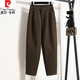 皮爾卡丹（pierre cardin）毛呢煙管褲女直筒秋冬新款女士褲子九分蘿卜褲哈倫褲顯瘦時(shí)尚 咖啡色 L【建議100-120斤】
