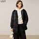 LILY冬新款女裝寬松學(xué)院風(fēng)撞色邊拼接微繭型鴨絨保暖羽絨服女 510黑色 L