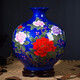 領(lǐng)格 景德鎮陶瓷器紅牡丹花瓶 水晶釉花開(kāi)富貴花瓶客廳家居裝飾品擺件禮物 現代時(shí)尚擺設工藝品婚慶 彩牡丹寶藍石榴 高約28.5寬25cm