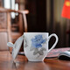 千紅窯釉下彩中式手繪陶瓷辦公杯帶蓋會(huì )議水杯家用定制禮品醴陵瓷器 藍芙蓉老板杯