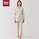 無印良品（MUJI）女式 無側縫雙層紗織 睡衣 家居服套裝  淡黃色條紋 M 