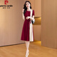 皮爾卡丹（pierre cardin）品牌高端喜婆婆婚宴裝禮服平時(shí)可穿紅色宴會(huì )連衣裙女夏天洋氣高貴 酒紅 2XL 【適合126-135斤】