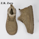 Z.R.Zoro奢侈品牌雪地靴男2025冬季新款羊皮毛一體防滑加絨加厚保暖棉鞋男 磨砂山茶色 41