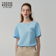 Teenie Weenie小熊女裝春裝清新簡(jiǎn)約圓領(lǐng)短袖T恤休閑通勤學(xué)院上衣 淺藍色 160/S