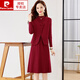 皮爾卡丹（pierre cardin）紅色連衣裙女春秋2023新款喜婆婆婚宴婚禮服母親結婚兩件套套裝裝 胭脂紅 M