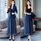 衣典零一兩件套套裝裙2022秋裝新款秋季女裝春秋時(shí)尚氣質(zhì)遮肚子顯瘦長(cháng)袖西裝連衣裙女百褶裙吊帶裙長(cháng)裙子 藍色 M