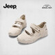 Jeep吉普女鞋2025秋冬新款小眾復古瑪麗珍鞋女百搭透氣休閑運動(dòng)單鞋 淺灰色 38