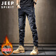 JEEP SPIRIT吉普牛仔褲男秋季彈力修身休閑褲新復古回潮褲子 黑色加絨 32