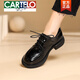 卡帝樂鱷魚（CARTELO）品牌小皮鞋女英倫風(fēng)平底樂福鞋2025年新款春秋真皮系帶休閑女單鞋 黑色漆皮 38