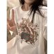 嬌茹妮 美式復古100%純棉2023夏季新款短袖t恤女韓版寬松情侶裝百搭上衣 白色（230克高品質(zhì)純棉） L