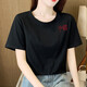 朵迪雅尚純棉短袖t恤女2022夏季女裝新款韓版寬松印花T恤衫休閑百搭打底衫 黑色-紅中國【胸標】 M 【建議95-115斤】