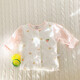 迪尼豆豆夏季長(cháng)袖開(kāi)衫t恤純棉衣服嬰兒上衣薄款兒童體恤一歲寶寶夏裝居家 圓領(lǐng)摁扣夏季上衣~綠葉花粉 66 碼（1-4月）