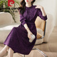 皮爾卡丹春秋款女士高端長(cháng)袖連衣裙氣質(zhì)收腰2026新款大碼胖mm遮肚顯瘦裙子 韻味紫 XL 110-125斤