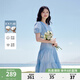 秋水伊人V領腰間系帶抽褶連衣裙2025年夏季新款女休閑簡約中長裙 藍色 L