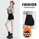 蘿美醬辣妹熱褲女秋冬加絨打底彈力超短褲春秋小個(gè)子外穿高腰彈力防走光 黑色加絨加厚 M 【建議100-110斤】