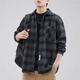 古先森美式復古格子襯衫男寬松工裝休閑長(cháng)袖外套男士春秋季大碼襯衣上衣 灰色 L 【120-140斤】