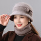 笙格兒 帽子女冬季中老年保暖兔毛帽老年人毛線(xiàn)帽圍巾冬季送媽媽的生日禮物加絨針織帽 卡其 帽子護脖兩件 均碼