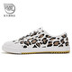 飛躍（Feiyue）官方帆布鞋女復古潮流豹紋平底鞋子女款硫化田徑鞋透氣運動(dòng)休閑鞋 白色 35