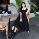 DAVEY MODE2025法式復(fù)古雙層領(lǐng)學(xué)院風(fēng)連衣裙女夏季新款收腰系帶中長(zhǎng)裙潮 黑色 L :建議100-115斤