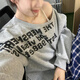 沐霓 美式斜肩衛(wèi)衣女 春夏秋季女裝T恤長(zhǎng)袖寬松慵懶風(fēng)辣妹一字領(lǐng)上衣 斜領(lǐng)露肩衛(wèi)衣【灰色95-135斤】