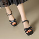 ZHR則則頭層牛皮坡跟涼鞋女夏厚底女鞋簡(jiǎn)約交叉帶鞋子女 S177 黑色 36