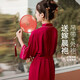 維尼瑪希（VeniMasee）婚禮晨袍女新娘結(jié)婚睡衣睡袍吊帶兩件薄款伴娘服睡裙家居服冰絲夏 酒紅色 XL碼【建議體重120-140斤】