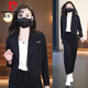 皮爾卡丹（pierre cardin）職業(yè)小西服套裝女春秋新款時(shí)尚氣質(zhì)顯瘦感哈倫褲褲兩件套套裝 黑色【套裝】 L【100-110斤】