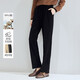 茵曼文藝復古燈芯絨直筒褲女潮流冬通勤高腰顯瘦休閑闊腿褲 午夜黑 27