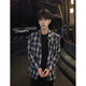 衣然呈品格子襯衫男春夏季美式復古休閑寬松簡(jiǎn)約百搭襯衣長(cháng)袖痞帥外套上衣 藏青色【不帶領(lǐng)帶】 XL【建議125-145斤】