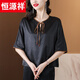 恒源祥香云紗上衣女夏季2025年新款洋氣中年媽ma裝襯衫寬松遮肚小衫 黑色 L