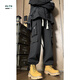 RLZN胖子大碼工裝褲子男士春夏薄款寬松闊腿直筒束腳沖鋒休閑長(cháng)褲潮 K1305黑色 L 110-130斤