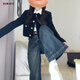 DXOT春秋季小香風(fēng)短款外套女韓版2025新款名媛氣質(zhì)百搭上衣牛仔褲套裝 黑色外套【單件】 M 45-55kg