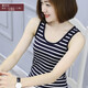 橫行道2023夏裝韓版新款簡(jiǎn)約黑白條紋短款吊帶背心女式外穿無(wú)袖打底衫 藍白 3XL