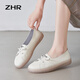 ZHR小白鞋女2025春季新款百搭真牛皮果凍底豆豆鞋軟底松緊帶平底單鞋 米色 37