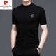皮爾卡丹（pierre cardin）2025春秋男士半高領(lǐng)薄款針織短袖t恤中領(lǐng)潮流韓版半袖打底衫男裝 黑色 M 170 (適合120-135斤)
