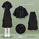 皮爾卡丹（pierre cardin）【夏季尚新】學(xué)院風(fēng)黑色polo連衣裙學(xué)生甜酷風(fēng)女裝初中生襯衫長(zhǎng)裙 黑色襯衫+黑工裝裙 170 M