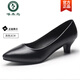 啄木鳥(niǎo)真皮舒適職業(yè)工作鞋女黑色皮鞋女細跟高跟鞋軟皮單鞋春工裝空姐鞋 黑色跟高3厘米 正碼加軟墊 39