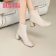 大東粗跟短靴2025年冬季新款時(shí)尚潮流舒適簡(jiǎn)約經(jīng)典款通勤OL女靴0113AE 米色 單里 37