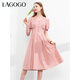LAGOGO氣質(zhì)收腰舒適透氣連衣裙女拉谷谷夏季新款泡泡袖顯瘦A字裙 粉紅色(H8) L