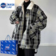 NASALIKE美式復(fù)古外套男冬季羊羔毛棉服加絨加厚小香風(fēng)寬松格子棉衣潮牌 綠色 M