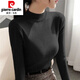 皮爾卡丹（pierre cardin）秋冬半高領(lǐng)女士打底衫毛衣新款修身套頭長袖薄款貼身針織衫上衣女 黑色 S 建議100斤內(nèi)