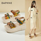 達(dá)芙妮（DAPHNE）厚底涼鞋女高跟小個(gè)子復(fù)古風(fēng)夏季外穿新款一字帶百搭拼色鞋子 黃色7.5cm 36 (230mm) 標(biāo)準(zhǔn)碼