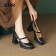 ZHR瑪麗珍鞋女春秋復古法式粗高跟單鞋女方頭優(yōu)雅女鞋EHSA37黑色37