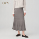 OVV秋冬熱賣(mài)女裝絲羊毛豎條紋肌理自然卷邊針織半裙 駝色（凈色）A4 L