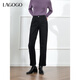 LAGOGO黑色加絨直筒牛仔褲女拉谷谷2024年冬季新款百搭顯瘦長(cháng)褲 牛仔黑 L