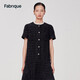 Fabrique【大師花呢】荷葉邊短袖花呢氣質(zhì)連衣裙千金風(fēng)裙子女 黑色 XS