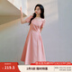 茵曼法式方領(lǐng)純棉連衣裙2025夏季女裝新品壓褶收腰顯瘦氣質(zhì)長(cháng)裙 粉紅色 L