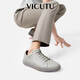 威可多（VICUTU）休閑鞋男秋冬新優(yōu)質(zhì)牛皮輕盈百搭舒適運(yùn)動(dòng)板鞋 淺蒼灰 41