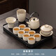 瓷牌茗茶具 汝瓷茶具泡茶器全套家用功夫茶具辦公室送人茶道瓷器整套 御煌提梁壺蓋碗8杯13件+胡桃茶盤